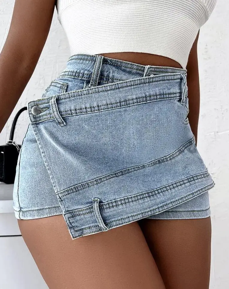 A564 S to 5XL Hot selling stylish irregular solid color A line sexy booty high waist jean women's shorts