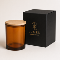 Vente en gros de pots à bougies en verre ambré givré de luxe avec couvercle en métal électro-plaqué, contenants de haute qualité pour bougies parfumées