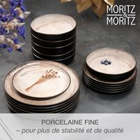 Service de table pour 6 personnes - 18 pièces - Service de vaisselle beige 6x assiettes plates, 6x assiettes à soupe, 6x assiettes petit-déjeuner