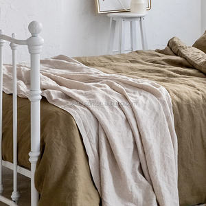 制造经典橄榄100% 石材水洗亚麻床上用品纯100亚麻被套有机亚麻被套 - Product Image 4