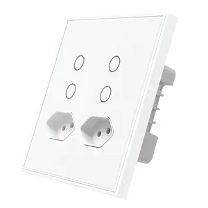 Brazil 4 Way Tuya WiFi Switch With Smart Socket 4 Gang Touch Tempered Glass Touch Smart Switch And 2 way Smart Sockets Switches