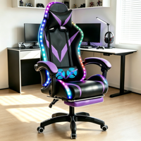 Chaise de bureau gamer moderne inclinable à 180° avec accoudoirs pivotants, logo personnalisé, LED, échantillon gratuit, en cuir PU rose, pour usage domestique