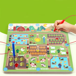 Bambini Famiglia Gioco <span class=keywords><strong>Da</strong></span> <span class=keywords><strong>Tavolo</strong></span> Giocattoli <span class=keywords><strong>Educativi</strong></span> Fattoria Scena Magnetico Perline di Legno Gioco del Labirinto - Product Image 5