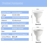 Lampe LED GU10 3W/5W/6W/7W/8W/9W 220-240V IP20 38 °   et 120 °   Spot encastré LED à angle de faisceau de 80 lm/W pour éclairage intérieur