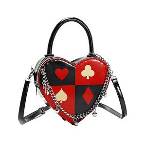 Nuevo Bolso Bandolera Elegante para Mujer con Diseño de Cadena, Estampado de Cartas de Póker, Cierre de Cremallera de PU en Forma de Corazón y Capacidad de 3L+ - Product Image 1