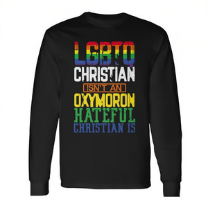 Camiseta de manga larga con estampado digital de cuello redondo unisex para adultos con la frase 'LGBTQ Christian Is Not An Oxymoron', regalos religiosos para la iglesia - Product Image 2