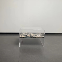 Table basse moderne courbée style Mid-Century en acrylique réglable T-163 avec cadre doré et plateau en marbre noir, mobilier de salon en plastique pour la maison
