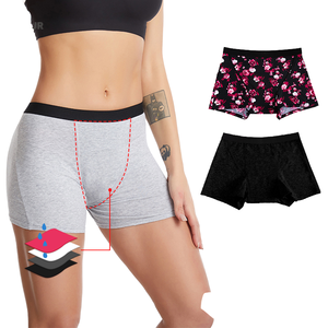 Double couche <span class=keywords><strong>de</strong></span> protection contre les fuites Contrôle des odeurs Tricoté confortable pour les culottes menstruelles-Ensemble <span class=keywords><strong>de</strong></span> sous-vêtements post-partum et menstruels avec impression - Product Image 3