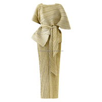 Ensemble robe et veste sans manches en crêpe plissé décontracté Miyake pour femmes, couleur unie, texture cubique brillante