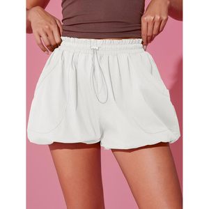 Shorts d'été pour femmes Fisoew, taille haute avec poches, shorts décontractés pour l'entraînement, respirants, 100% polyester tricoté - Product Image 5