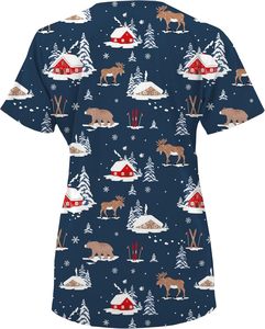Blusa Médico con Cuello en V para Mujer - Tela <span class=keywords><strong>Dobby</strong></span> de Poliéster con Estampados Navideños, de Acción de Gracias y de Halloween - Product Image 2