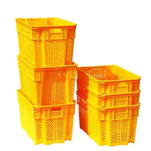 Plastic Fresh Vegetable Fruit Fish Nestable Stackable Ventilated Storage Basket Logistic Harvest Mesh Moving Crates