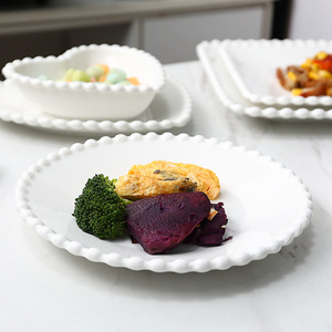 Plato de Cerámica Vintage con Borde de Perlas Crema, Tazón Creativo Nórdico para Ensaladas, Postres y Comida Occidental - Product Image 4