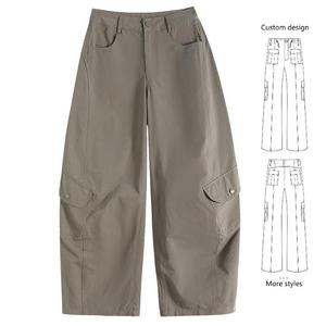 Pantaloni <span class=keywords><strong>Cargo</strong></span> da <span class=keywords><strong>donna</strong></span> con stile retrò americano Ultra-sottile a vita alta Multi-tasca ampia a gamba larga - Product Image 1