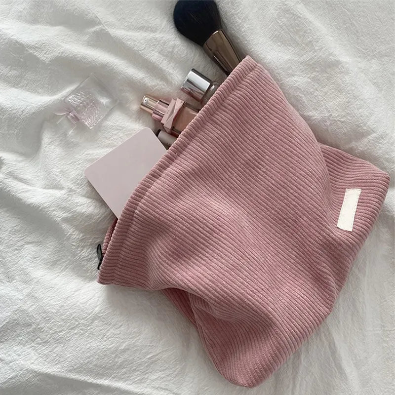 Corduroy Women Cosmetic Bag Cotton Makeup Hand Travel Pouch Lipstick Organizer Cases Fashion Zipper Clutch Phone Purse