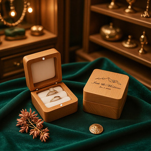 Custom Engraving Beech Wood Ring <strong>Box</strong> for Wedding, Square Wooden Jewelry <strong>Box</strong> Ring <strong>Earring</strong> <strong>Holder</strong>, Anniversary Gift Packing Case - Product Image 2