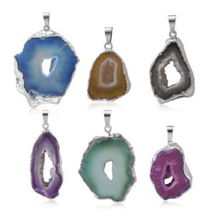 यूरोपीय और अमेरिकी फैशन क्लासिक नए प्राकृतिक क्रिस्टल एगेट पेलेंट चांदी में एज क्रिस्टल होल के साथ - Product Image 1