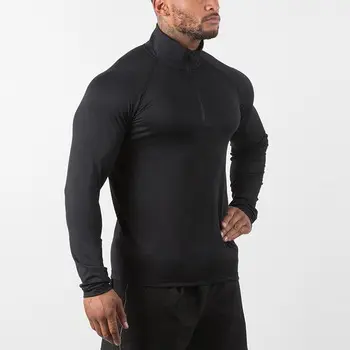 OEM Wholesale Top Quality Long Sleeve Workout Quick Dry 1/4 Zip Gym T Shirts for Men