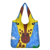 El arte africano jirafa respetuoso del medio ambiente ligero de compras plegable bolsas de comestibles titular de la bolsa de