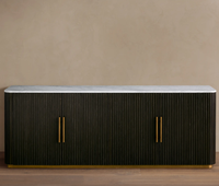 Meuble de salle à manger en bois massif de style moderne avec dessus en marbre, buffet de rangement
