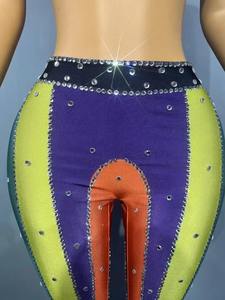 Ensemble 2 pièces sexy pour femme : haut sans manches dos nu orné de strass arc-en-ciel et leggings extensibles en Spandex/Polyester pour performance scénique - Product Image 5