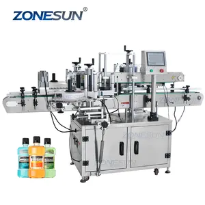 ZONESUN-ZS-TB301 automática de doble cara, ovalada y Vertical para champú, máquina de etiquetado frontal y trasera