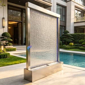 Stainless Steel Rectangle Waterfall Fountain Polished Modern Outdoor Garden Water Feature <b>Lighted</b> Freestanding - Product Image 1