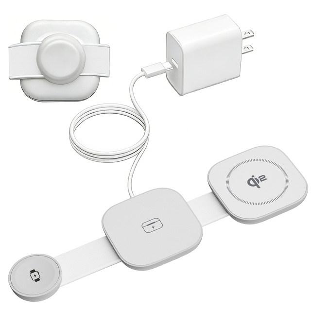 3 in 1 Mini Wireless Charger with QI2.0 Certificate Foldable Design Magnetic Charger Stand for iPhone & AirPods & IWatch Series