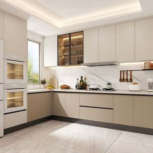 Santopova Modern Minimalist Beige Kitchen Cabinets Set with Integrated Appliances & LED <b>Lighting</b> for Home Renovation - Product Image 1