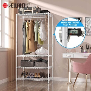 <span class=keywords><strong>Porte</strong></span>-vêtements robuste en fil métallique avec 4 étagères, support de rangement ouvert en métal sur pied pour chambre, buanderie, entrée - Product Image 3