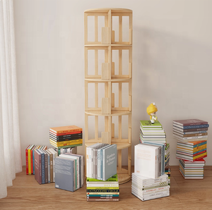 Estantería giratoria <span class=keywords><strong>circular</strong></span> de madera maciza con ruedas Torre de estantería rodante de tipo ancho de 360 ° adecuada para niños - Product Image 4
