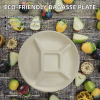 Assiette jetable ronde en canne à sucre style américain, plateau de 5 compartiments pour gâteaux et fruits, idéal pour les fêtes