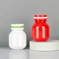 Flacon rond brillant en plastique HDPE avec couvercle à bande, vide, pour pilules, capsules de vitamines, comprimés et compléments alimentaires