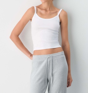 OEM New Fashion <strong>White</strong> Women <strong>Camisole</strong> Round Neck Solid Color Slim Fit Women Tops Rib Knitted Fabric <strong>Camisole</strong> - Product Image 4