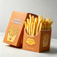 Boîte d'emballage alimentaire jetable personnalisée et mignonne pour la restauration rapide, boîte en papier pour frites, hamburgers, boîte pour sauce à tremper pour frites