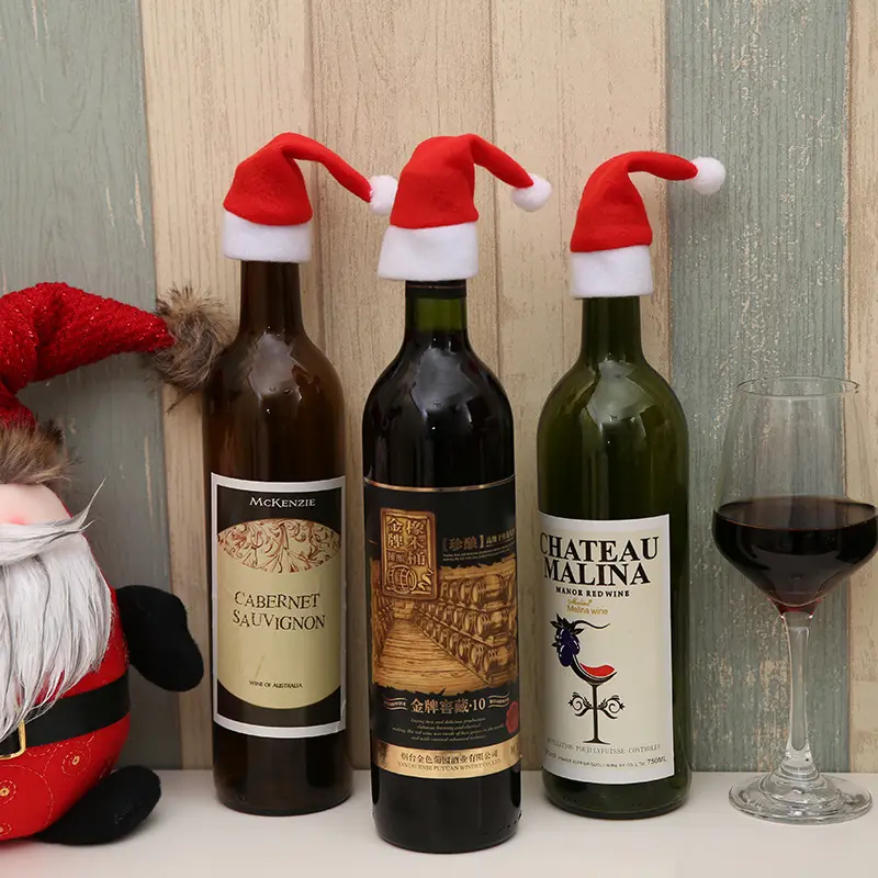 Mini Christmas Santa Hats for Cutlery Santa Claus Clothes and hat for wine beer bottle cover Christmas red wine bottle caps