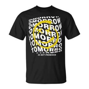 T-shirt Tomorrow Is Not Promised, noir et jaune, avec motif souriant, unisexe, taille adulte - Product Image 1
