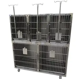 Foster-combinaison vétérinaire chambre en acier inoxydable grand animal chenil cinq grande cage pour chien