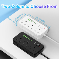 Multiprise industrielle noire standard britannique à 3 prises et 3 ports USB-C avec interrupteurs, pour table, avec prise britannique