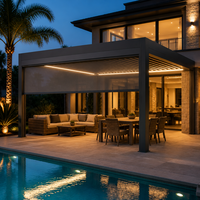 Motorisierte Lamellen-Pergola aus Aluminium Wasserdichtes Bioklimatisches Dach für Außenterrassen mit Smart-Steuerungssystem und LED-Beleuchtung