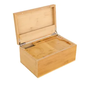 Custom 100% Large Bamboo Stash Box With Rolling Tray Set - Herb Organizer