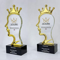 Cadeaux souvenirs personnalisés, plaque de récompense en cristal, couronne en métal doré, trophée en cristal