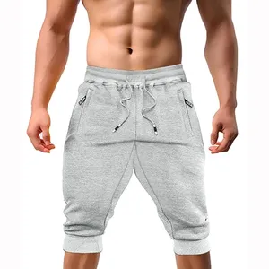 Casual Shorts 3/4 Jogger Capri Pants Men's Breathable Below Knee Outdoor Sports Gym Fitness Shorts with Zipper Pockets