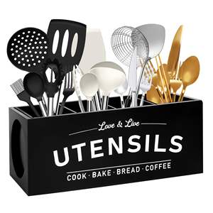 Большой квадратный деревянный органайзер для кухонных принадлежностей, 4 отсека, держатель для столешницы для пищевых продуктов - Product Image 1