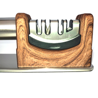 Afilador de Cuchillos de 4 Etapas, Acero Inoxidable con Aspecto de Madera, Base Antideslizante, Ranura para Tijeras, Afilado Fino, Medio y Grueso, Herramienta de Afilado para Cocina