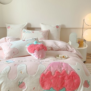 ODM/OEM Cartoon Applique pink Milk Velvet Comforter <strong>Cover</strong> 4pcs Bedsheet Kid' Bedding Set Supplier - Product Image 6