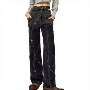 Nouveau jean pour femme, design personnalisé, pantalon ample et large, jean en denim, streetwear, nouveau style, ligne ouverte, jean pour femme - Product Image 1