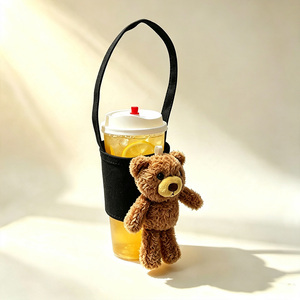 Sac porte-gobelet réutilisable avec pendentif ours en peluche mignon, sac de transport en toile pour boissons à emporter en extérieur - Product Image 3