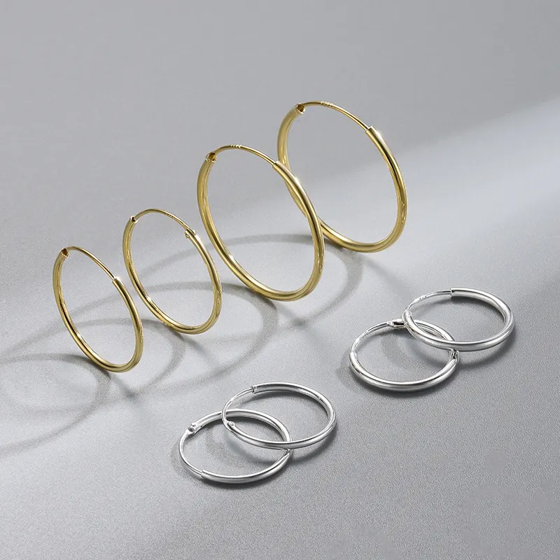 Simple 925 Sterling Silver Small Large Circle Huggie Hoop Earring Gold Plated Hoops For Women