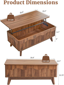 Mesa <span class=keywords><strong>de</strong></span> <span class=keywords><strong>Centro</strong></span> Elevable <span class=keywords><strong>de</strong></span> Nogal con Almacenamiento Oculto, Mesa <span class=keywords><strong>de</strong></span> Cóctel <span class=keywords><strong>de</strong></span> Madera Ondulada Estilo Moderno <span class=keywords><strong>de</strong></span> Mediados <span class=keywords><strong>de</strong></span> Siglo con Mecanismo Hidráulico - Product Image 4